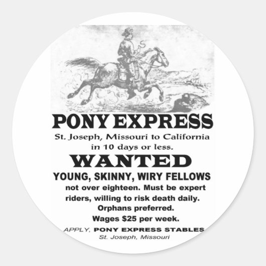 Gezocht Pony Express Rider Ronde Sticker (Voorkant)