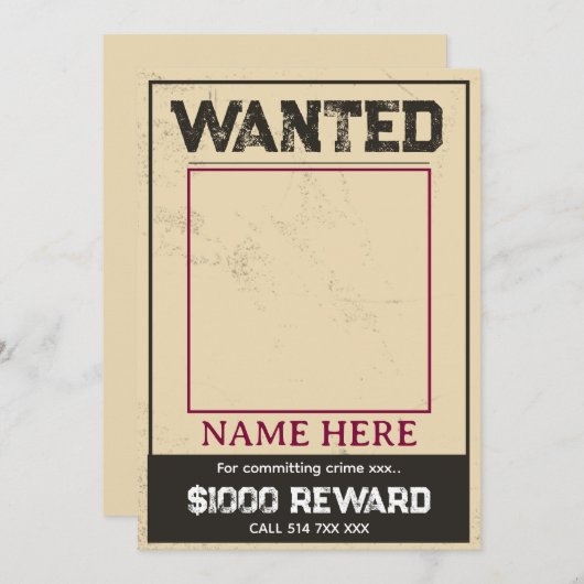 Gezocht Poster aanpassen Lege Sjabloon Editor Kaart (Voorkant / Achterkant)