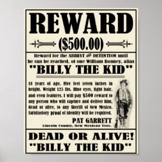 Gezocht Poster Billy het Kind