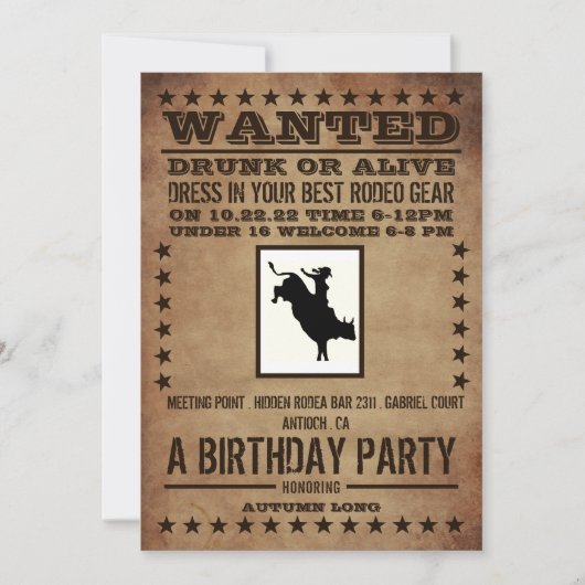 Gezocht Poster, Classic Westerne Verjaardagsuitnod Kaart (Voorkant)