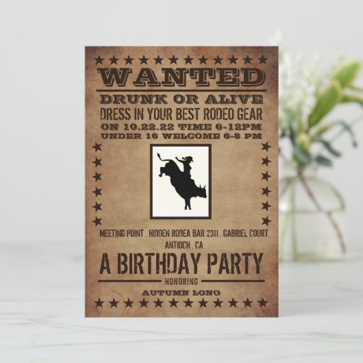 Gezocht Poster, Classic Westerne Verjaardagsuitnod Kaart (Staand voorkant)