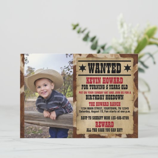 Gezocht Poster Cowboy Verjaardagsuitnodiging Kaart (Staand voorkant)