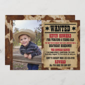 Gezocht Poster Cowboy Verjaardagsuitnodiging Kaart (Voorkant / Achterkant)