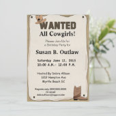 Gezocht Poster Cowgirl Verjaardagsuitnodiging Kaart (Staand voorkant)