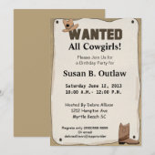 Gezocht Poster Cowgirl Verjaardagsuitnodiging Kaart (Voorkant / Achterkant)