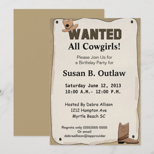 Gezocht Poster Cowgirl Verjaardagsuitnodiging Kaart (Voorkant / Achterkant)