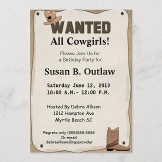 Gezocht Poster Cowgirl Verjaardagsuitnodiging Kaart
