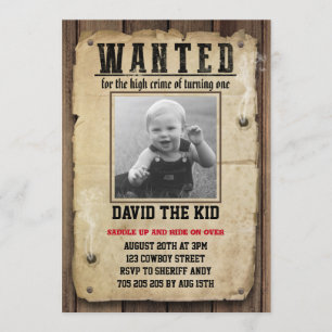 Gezocht Poster jongen eerste verjaardag Cowboy Kaart