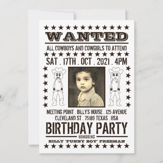 Gezocht Poster, moderne Westerne verjaardag Kaart (Voorkant)