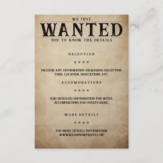 Gezocht Poster Trouwgegevens Informatiekaartje (Voorkant)