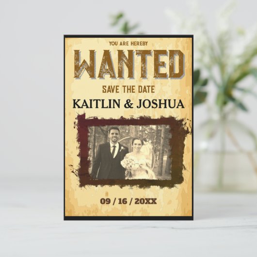 Gezocht Poster 💍 Western thema trouwfoto Save The Date (Staand voorkant)