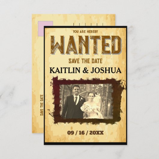 Gezocht Poster 💍 Western thema trouwfoto Save The Date (Voorkant / Achterkant)