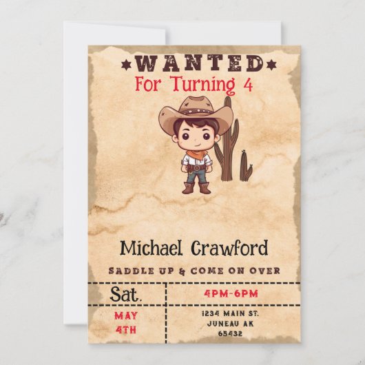 Gezocht Verjaardagsjongen Land Western Kaart (Voorkant)