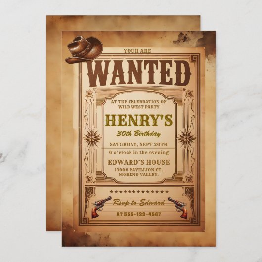 Gezocht Verjaardagsuitnodiging, Land Western Volwa Kaart (Voorkant / Achterkant)