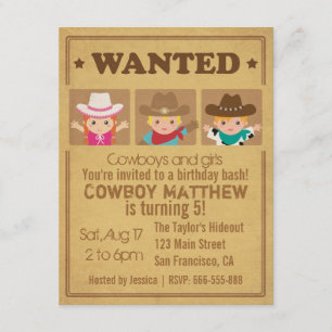 Gezocht Vintage Poster Cowboys en meisjes Feest Kaart