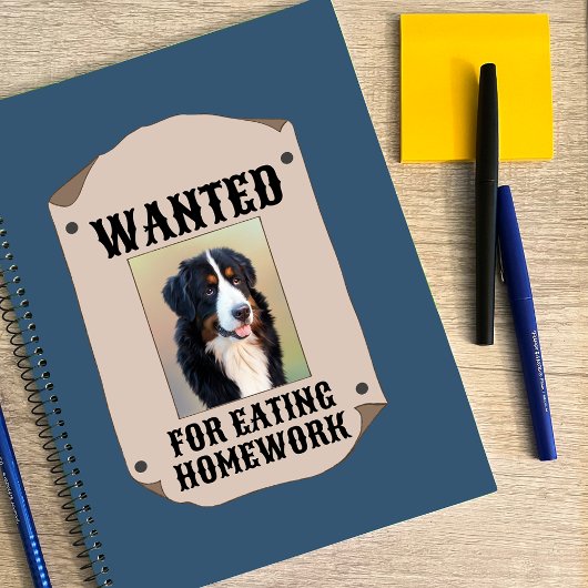 Gezocht voor het eten van huiswerk aangepaste hond notitieboek