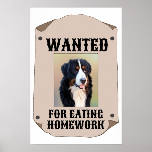 Gezocht voor het eten van huiswerk aangepaste hond poster (Voorkant)