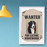 Gezocht voor het eten van huiswerk aangepaste hond poster<br><div class="desc">Dit leuke poster is klaar om te worden aangepast met een foto van uw hond (of een ander huisdier) en is in de stijl van ouderwets western gezocht poster met de tekst GEZOCHT VOOR HET ETEN VAN HUISWERK.</div>