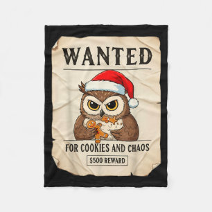 Gezocht voor koekjes en chaos Grappige uil kerst P Fleece Deken