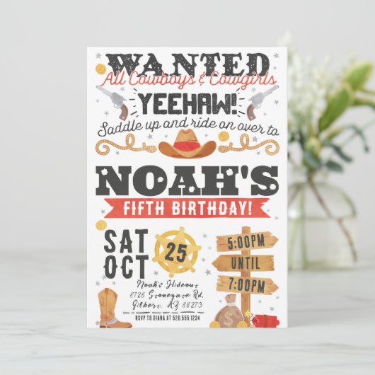 Gezocht Westerne verjaardagsuitnodiging Kaart (Staand voorkant)