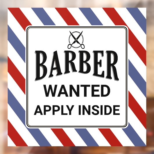 Gezochte Barber past binnen de hulp van de Winkel  Raamsticker (Vel 2)