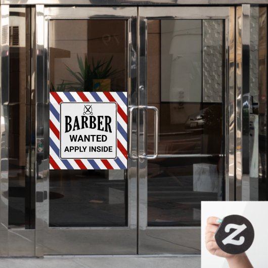 Gezochte Barber past binnen de hulp van de Winkel  Raamsticker (Kantoordeur)