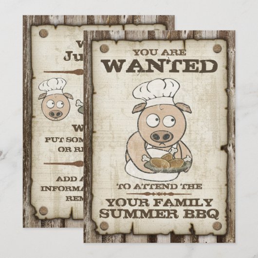 Gezochte BQ-uitnodigingen van Varkens Kaart (Voorkant / Achterkant)