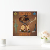 Gezochte Cowboy laarzen pet pistool cactus western Vierkante Klok (Huis)