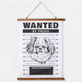 Gezochte Mugshot van Pekingees Hond Hangend Wandkleed (Voorkant)