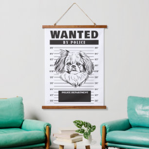 Gezochte Mugshot van Pekingees Hond Hangend Wandkleed