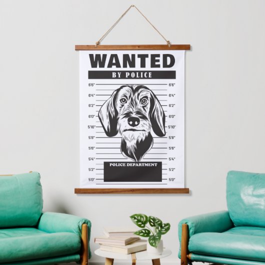 Gezochte Mugshot van Wire Haired Dachshund Hangend Wandkleed (Woonkamer)