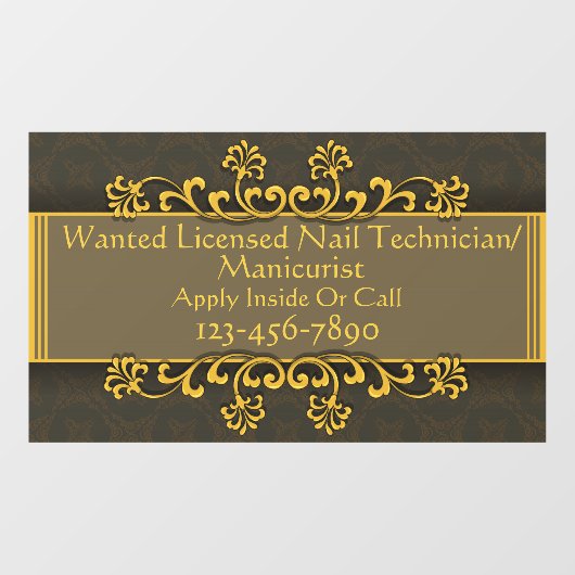 Gezochte Nail-technicus met licentie/Manicuri aanp Raamsticker (Vel)