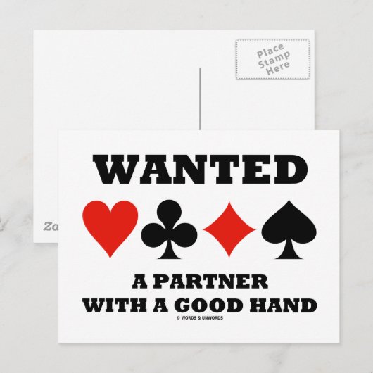 Gezochte partner met een goede hand (vier kaarteen briefkaart (Voorkant / Achterkant)