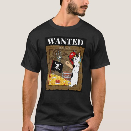 Gezochte Piraat Kat Grappige Neko Stuk T-shirt (Voorkant)