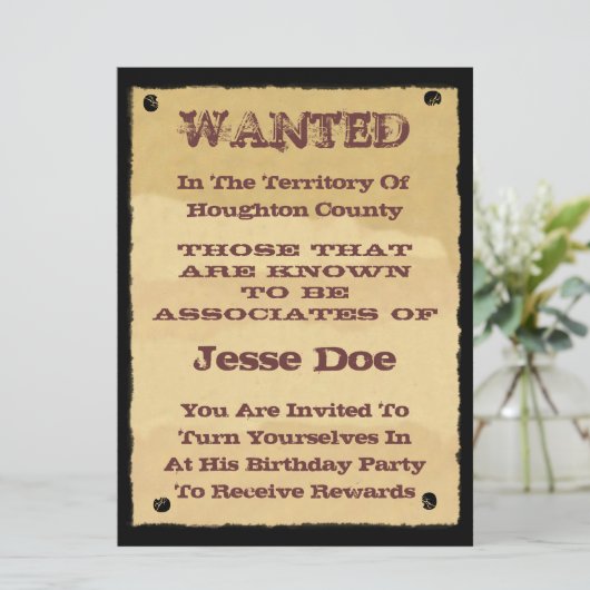 Gezochte Poster-uitnodigingen aan Westerne, niet-v Kaart (Staand voorkant)