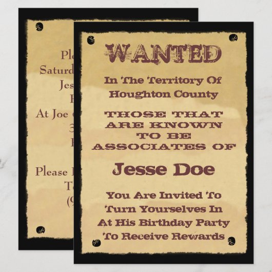 Gezochte Poster-uitnodigingen aan Westerne, niet-v Kaart (Voorkant / Achterkant)