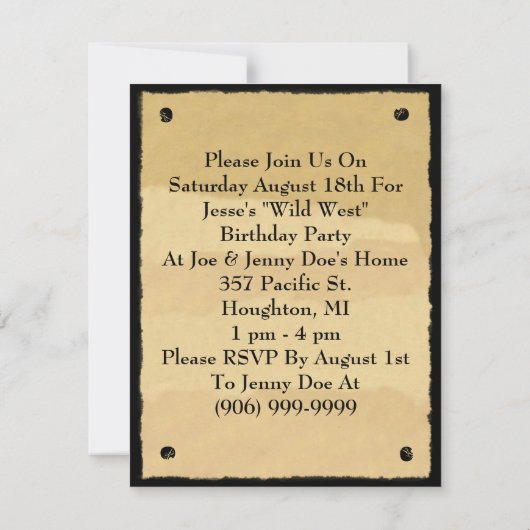 Gezochte Poster-uitnodigingen Fun Westerne Cowboy  Kaart (Achterkant)