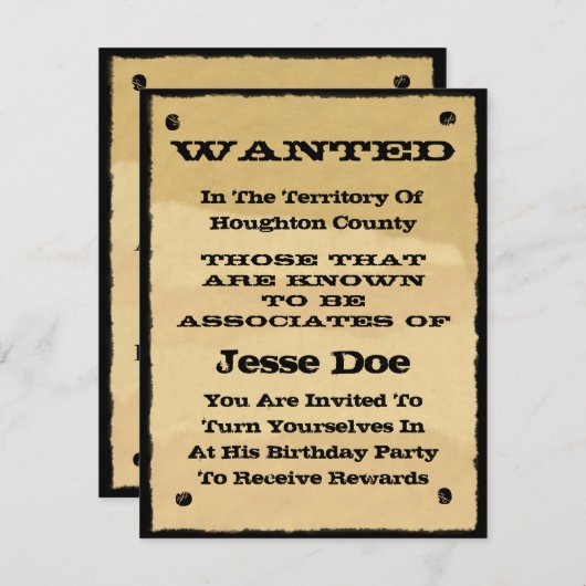 Gezochte Poster-uitnodigingen Fun Westerne Cowboy Kaart (Voorkant / Achterkant)