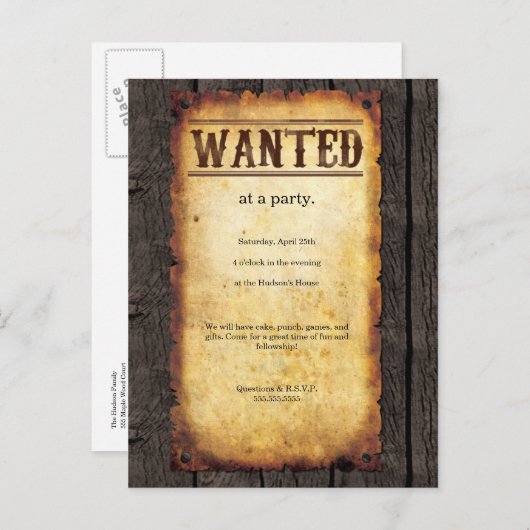 Gezochte Posters Uitnodiging Briefkaart (Voorkant / Achterkant)