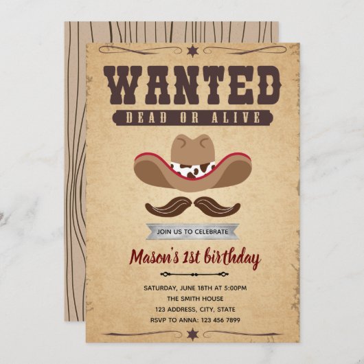 Gezochte uitnodiging voor het thema van rodeo-verj (Voorkant / Achterkant)