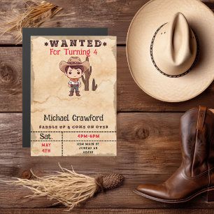 Gezochte Verjaardags Jongen Country Western Magnetische Uitnodiging