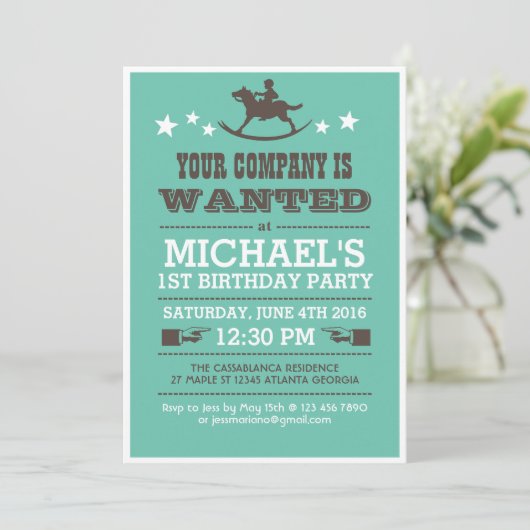 Gezochte Westerne Cowboy Birthday Uitnodiging voor (Staand voorkant)