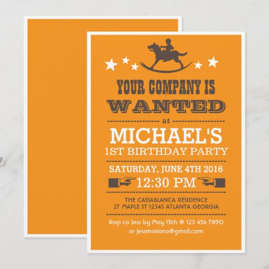Gezochte Westerne Cowboy Birthday Uitnodiging voor (Voorkant / Achterkant)