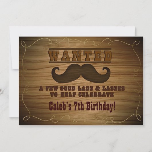 Gezochte Wilde Western Cowboy Snor Uitnodiging (Voorkant)