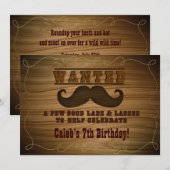 Gezochte Wilde Western Cowboy Snor Uitnodiging (Voorkant / Achterkant)