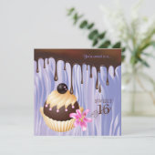 gezoet 16 Chocolade Cupcake Paars Kaart (Staand voorkant)