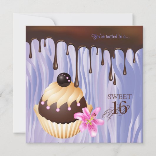 gezoet 16 Chocolade Cupcake Paars Kaart (Voorkant)