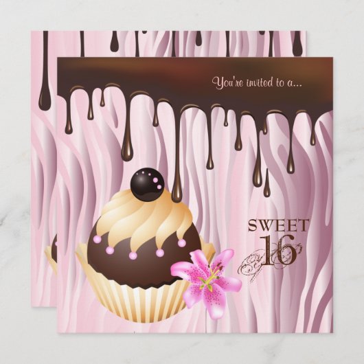 gezoet 16 Chocolade Cupcake Roze 2 Kaart (Voorkant / Achterkant)
