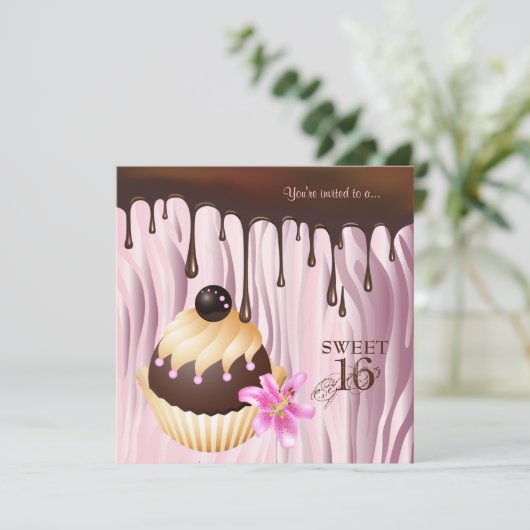 gezoet 16 Chocolade Cupcake Roze 2 Kaart (Staand voorkant)