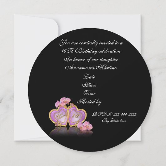 gezoet 16 Roze en zwarte ronde uitnodiging (Achterkant)